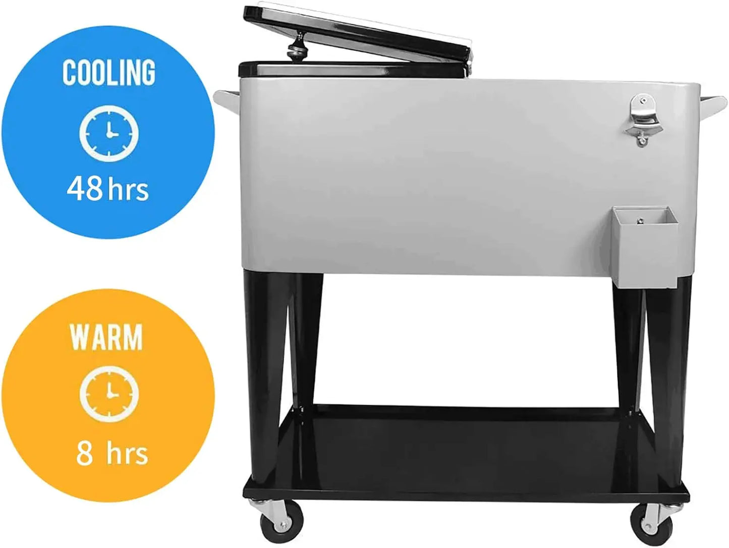 Rolling Cooler Cart, Ice Chest, 80 QT Portable Cold Drink Beverage Cart for Backyard Patio