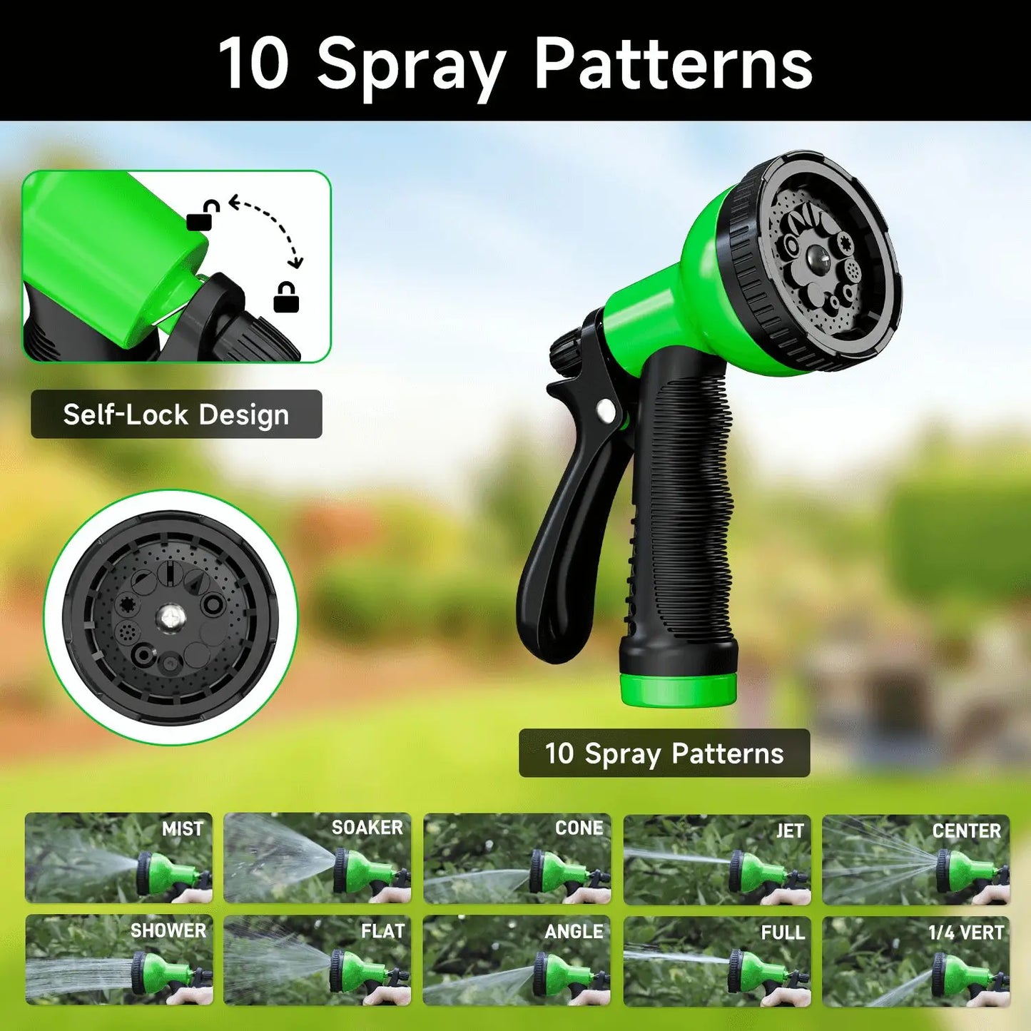 Expandable Garden Hose w/ Holder, 10 Spray Nozzle Settings, 3/4 inch Flexible, 50-100FT Water Hose