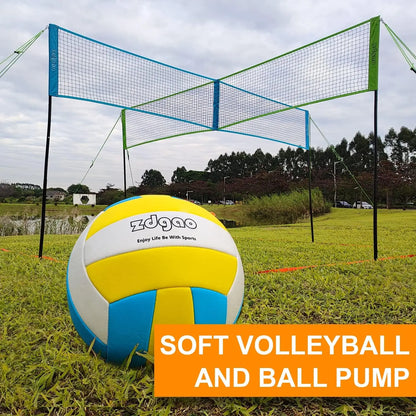 Volleyball & Badminton Combo, Adjustable 4-Way Net with Carry Bag