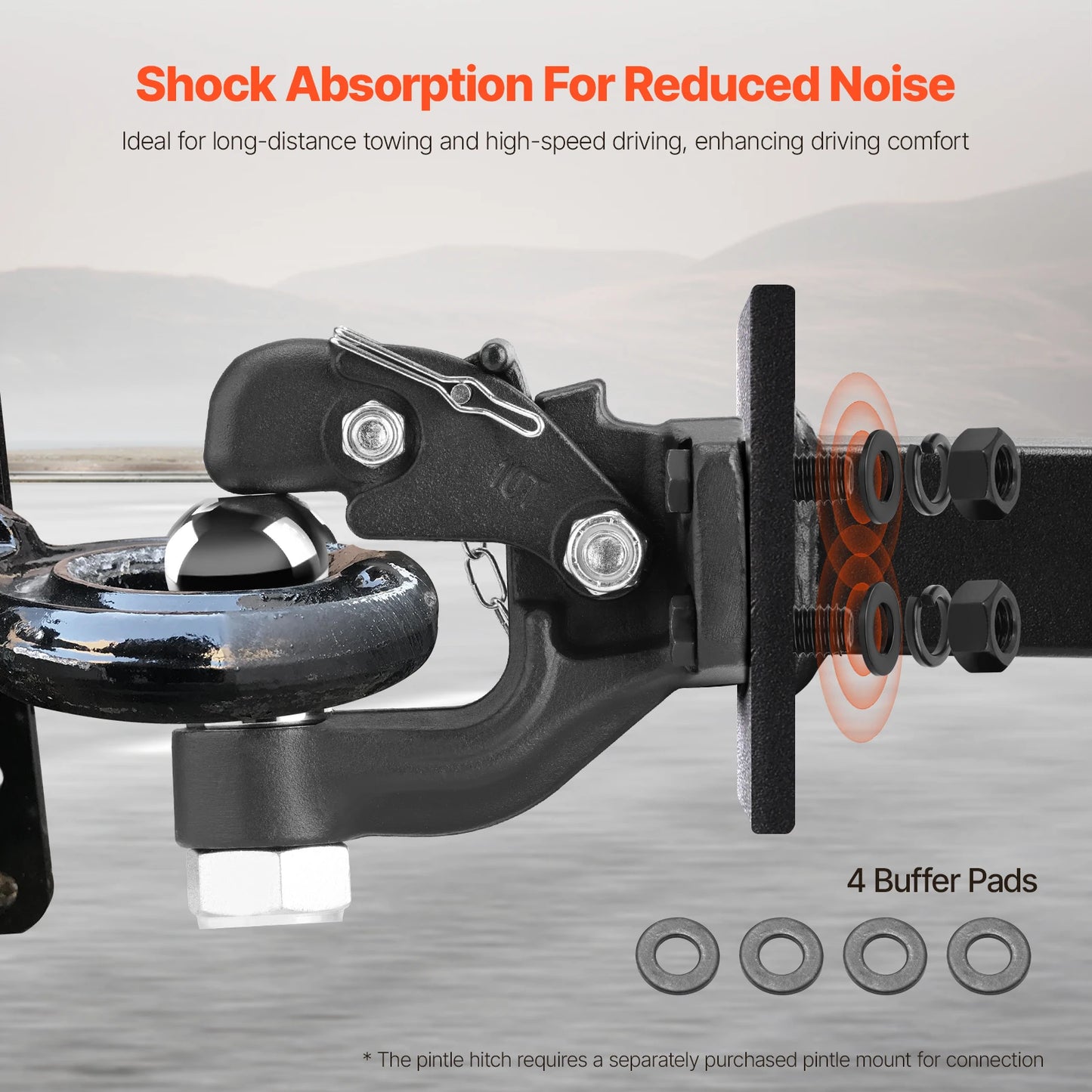 Pintle Hook Trailer Receiver Hooks Combination, 20,000/30,000Lbs, Fits 2.5-3in Lunette Ring