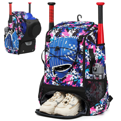 Baseball or Softball Equipment Bag, Backpack with Shoe Compartment, Bat Holders