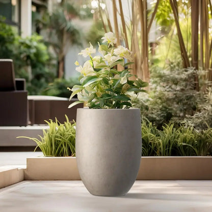 Kante 21.7" H Weathered Concrete Tall Planter, Outdoor Indoor, Decorative Pot w/ Drainage Hole and Rubber Plug