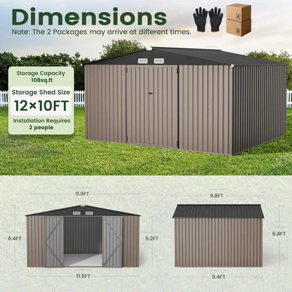 Outdoor Storage Shed, 10x12 FT, Metal, Roof, Customized