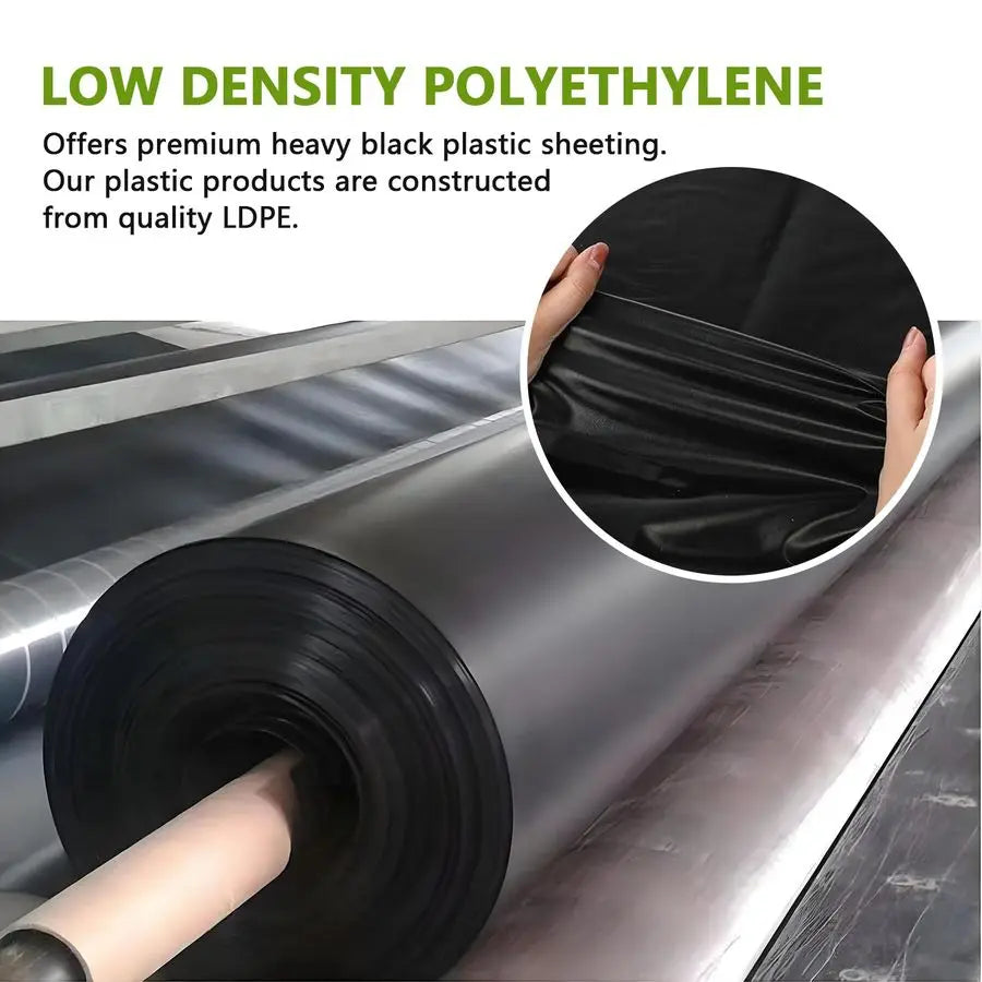 Plastic Sheeting Roll, 10 Mil, 5x100 FT. Heavy Duty Black Polyethylene Film, Tarp, Drop Cloth, Weed Barrier