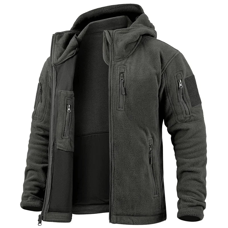 Men's Tactical Hunting Fleece Jacket, Warm, Full Zip Hoodies, Multi-Pockets