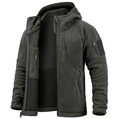 Men's Tactical Hunting Fleece Jacket, Warm, Full Zip Hoodies, Multi-Pockets
