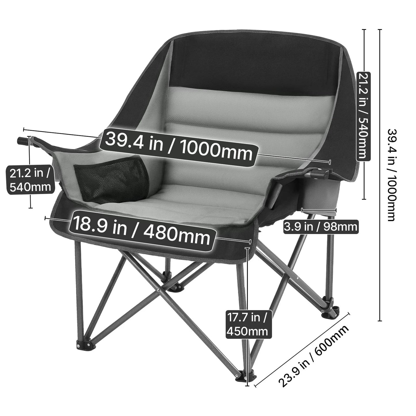 Oversized Camping Chair, 450lbs Heavy Duty Support, Portable Padded Folding Camp Chairs w/Carry Bag