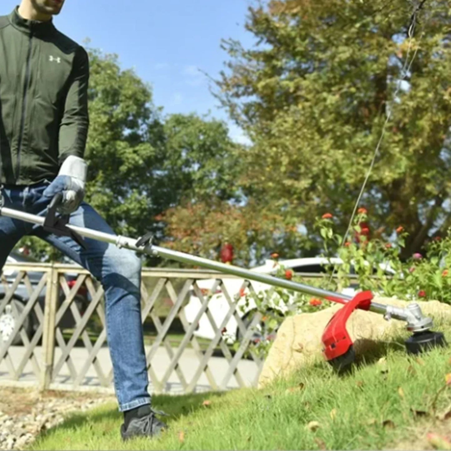 Gas Weed Eater, 4-Stroke, 31cc, 15lb, 13 in Straight Shaft Stringless Trimmer, Weed Wacker, High-Power