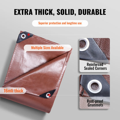 Heavy Duty, Waterproof, Tear-Proof, Poly Plastic Tarps w/ Grommets, Multi-Purpose
