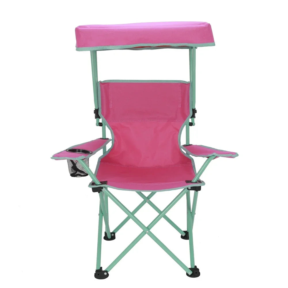Kids Canopy Camp Chair, Safety Lock, Portable, Adjustable Sunshade, Cup Holder, 125lb Capacity