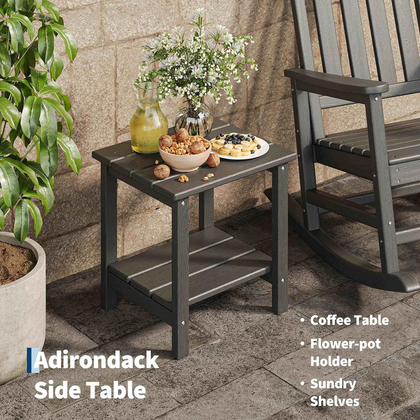 High-Back Adirondack Porch Rockers, 2- Chairs Set w/ Side Table