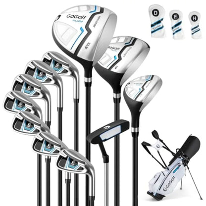Golf Club, Complete Set for Men: stainless steel, includes 460CC Driver, Fairway Wood, Hybrid, Irons 5-S , Putter