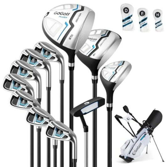 Golf Club, Complete Set for Men: stainless steel, includes 460CC Driver, Fairway Wood, Hybrid, Irons 5-S , Putter