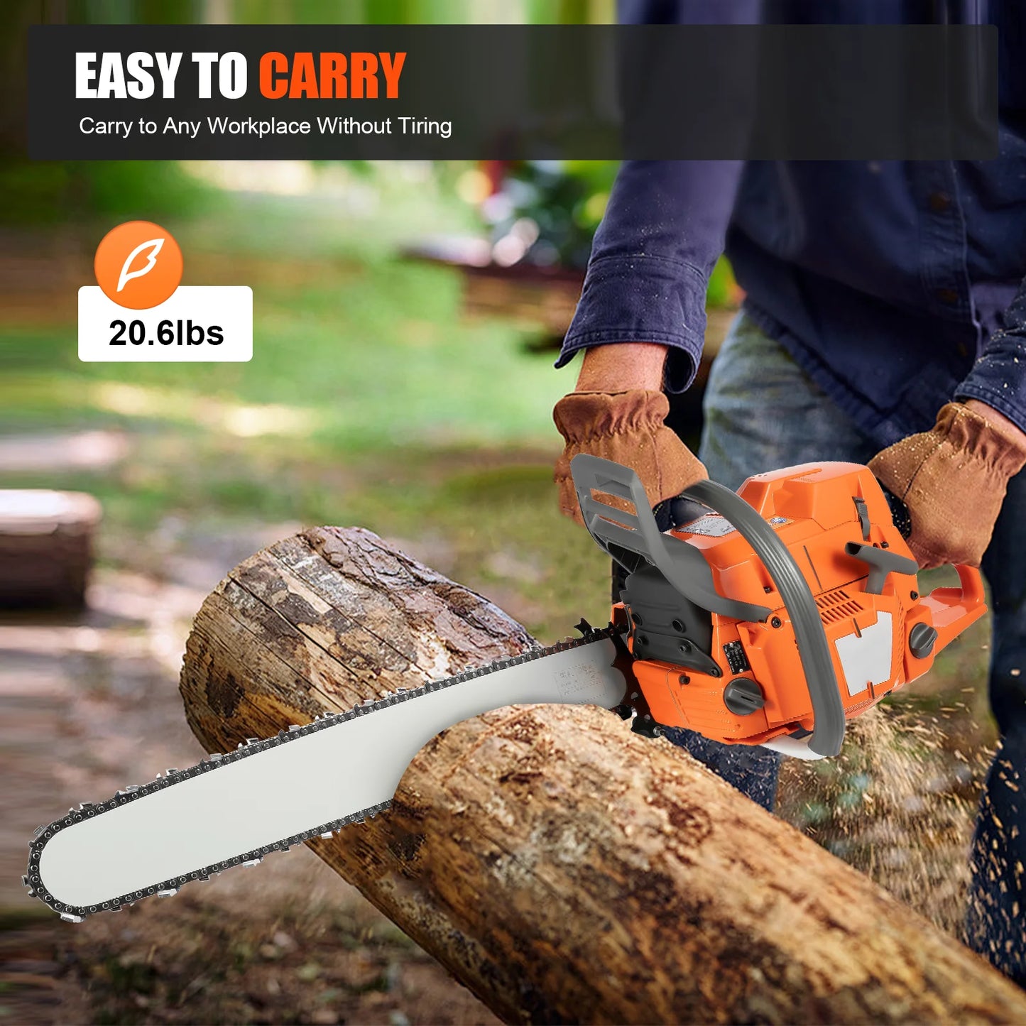 Gas Chainsaw 72CC 3900W, 2-Stroke, 24-Inch 2800rpm, Handheld Orange Chain Saw