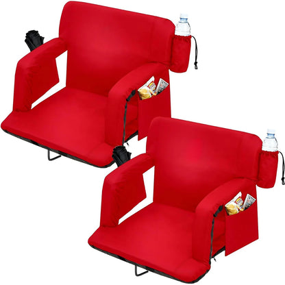Portable Reclining Stadium Bleacher Seat Chairs, 2 Pcs Set w/ Padded Backrest & Adjustable Armrests