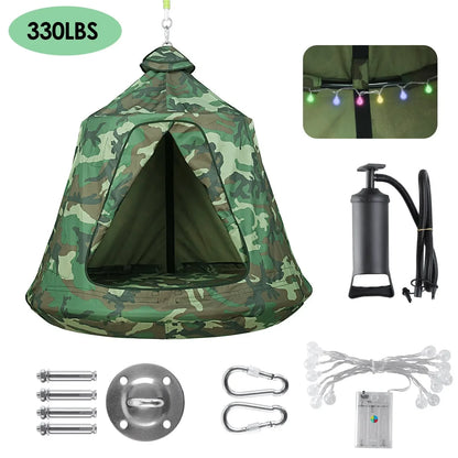 Hanging Tree Tent, Green Camo, Indoor Outdoor Hanging Tent, Waterproof, Portable