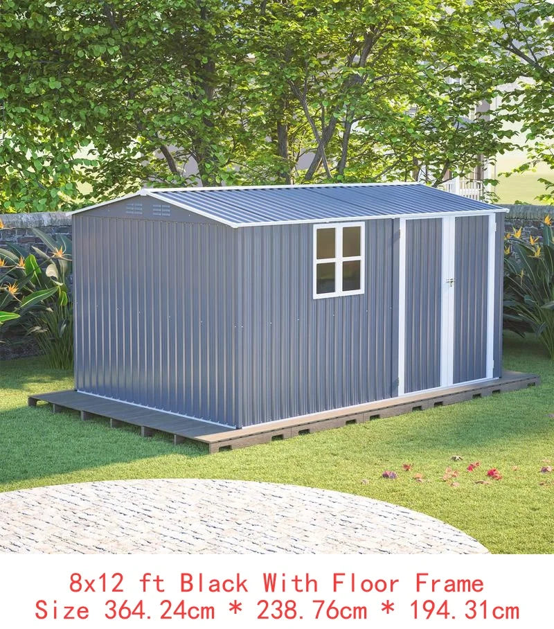 Outdoor Metal Storage Shed, Large 10x14 FT. Garden Tool Shed, 3 Lockable Doors, Waterproof