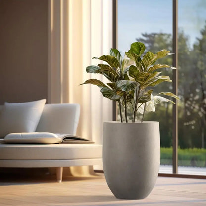 Kante 21.7" H Weathered Concrete Tall Planter, Outdoor Indoor, Decorative Pot w/ Drainage Hole and Rubber Plug