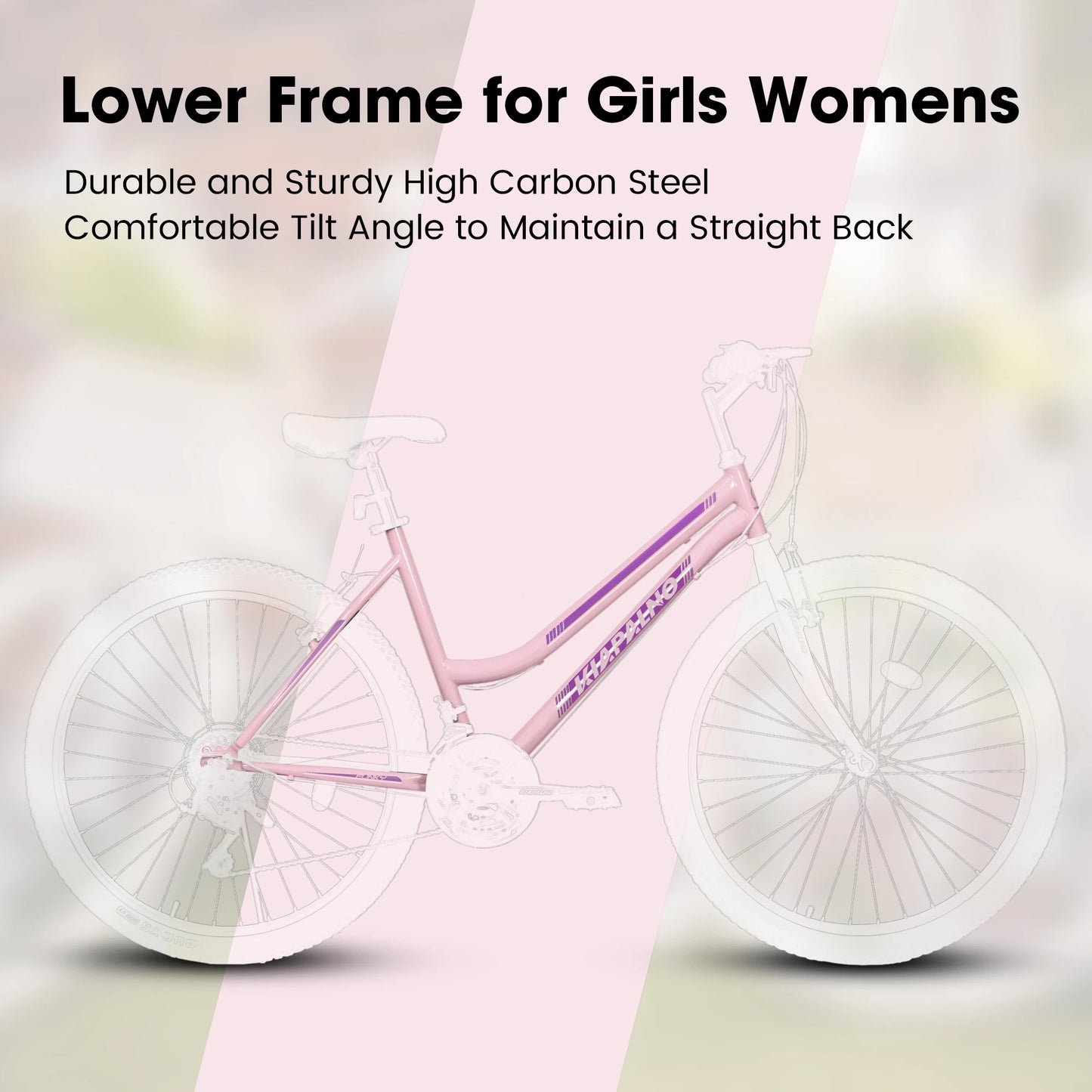 Women's 24 or 26 Inch Mountain Bike, 21 Speed Cycling Bike, V-Brake, High Carbon Steel Frame