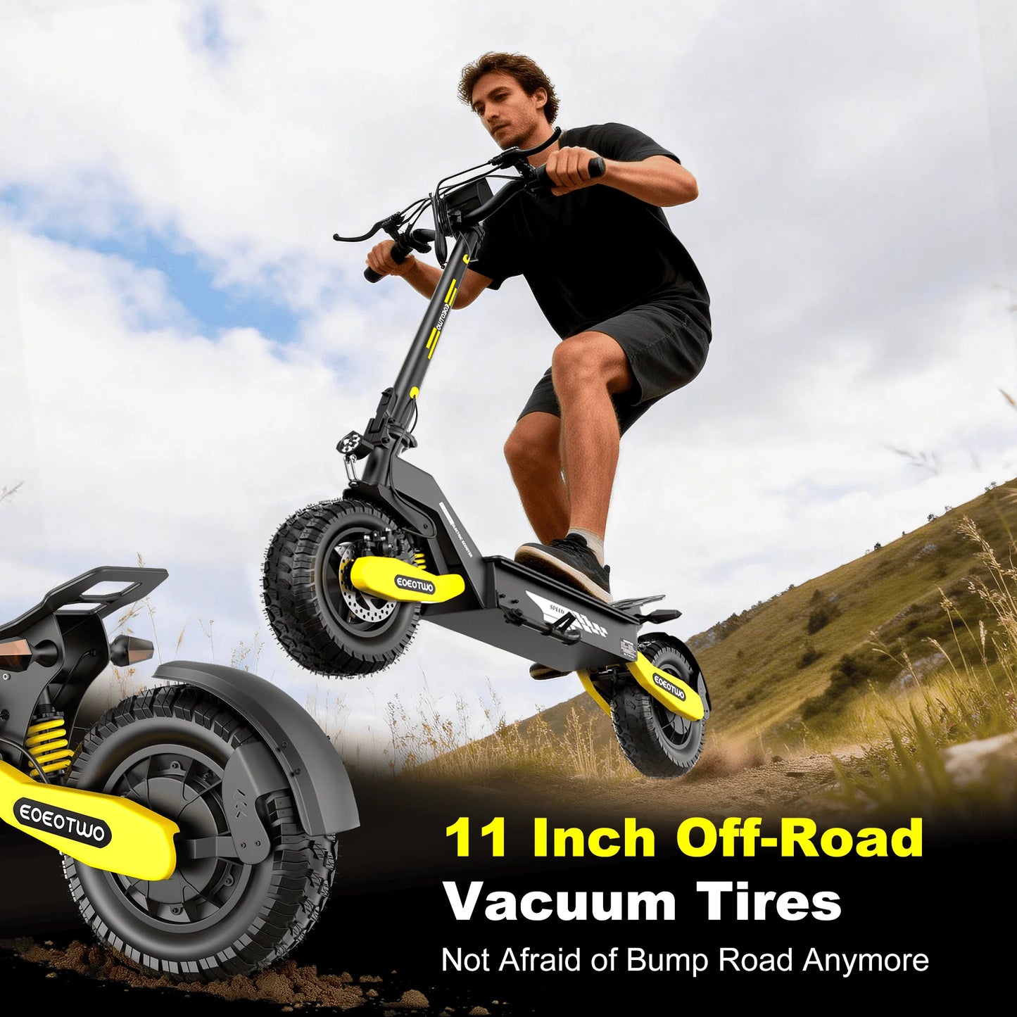Off Road 1200W Electric Scooter for Adults, 48V Long Range E-Scooter, 30MPH Fast Speed, 11" Tubeless Tire, Foldable, Kick Stand