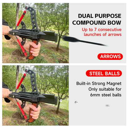 Archery and Steel Ball, Dual-Purpose, Elastic Shooting Bow for Outdoor Hunting