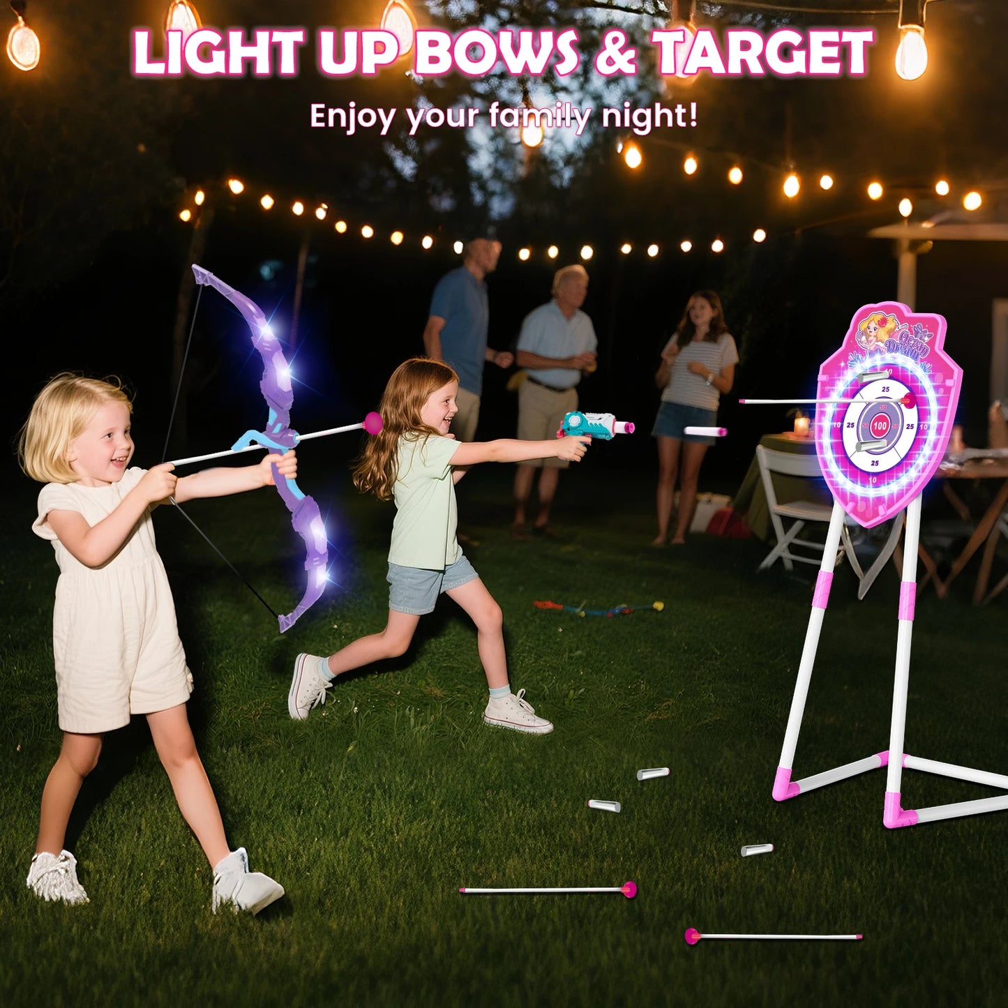 Night-Light Bow Arrow Guns for Girls,  Archery Stand Target Board for Kids