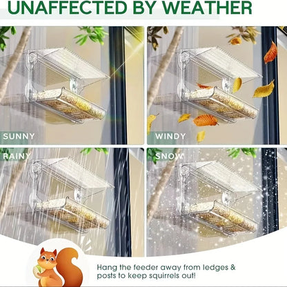 Indestructible Large Window Bird Feeder, w/ Removable Seed & Water Tray for Wild Birds, 4 Super Strong Adhesive Hooks