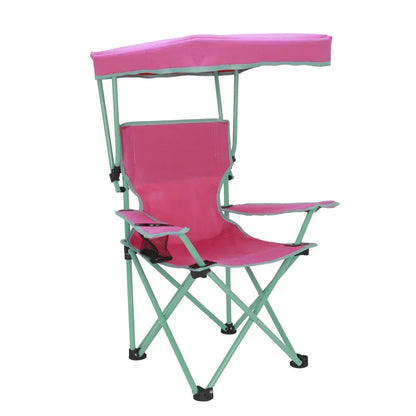 Kids Canopy Camp Chair, Safety Lock, Portable, Adjustable Sunshade, Cup Holder, 125lb Capacity