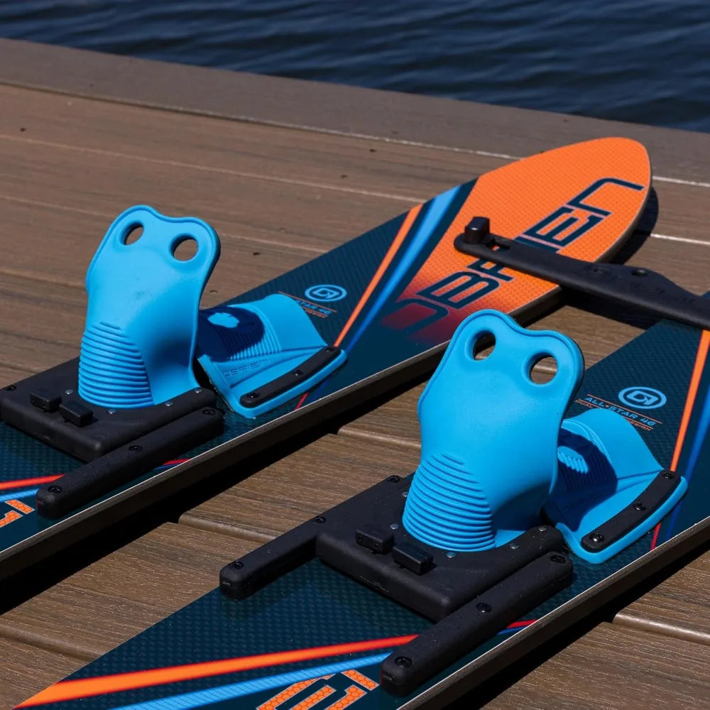 All-Star Water Skis w/ Trainer Bar & Rope— Combo Water Skis for Kids & Beginners