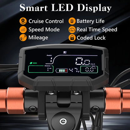 Electric Scooter, 800W Motor 48V, 12.5AH Battery, 10"Tire, Max 40-50KM Range, Disc Brake, LCD Display