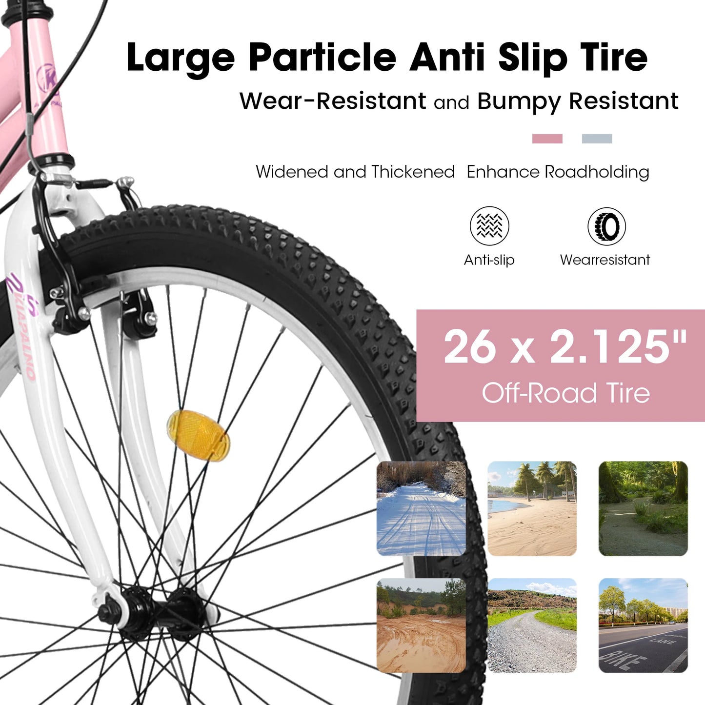 Women's 24 or 26 Inch Mountain Bike, 21 Speed Cycling Bike, V-Brake, High Carbon Steel Frame