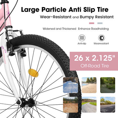 Women's 24 or 26 Inch Mountain Bike, 21 Speed Cycling Bike, V-Brake, High Carbon Steel Frame