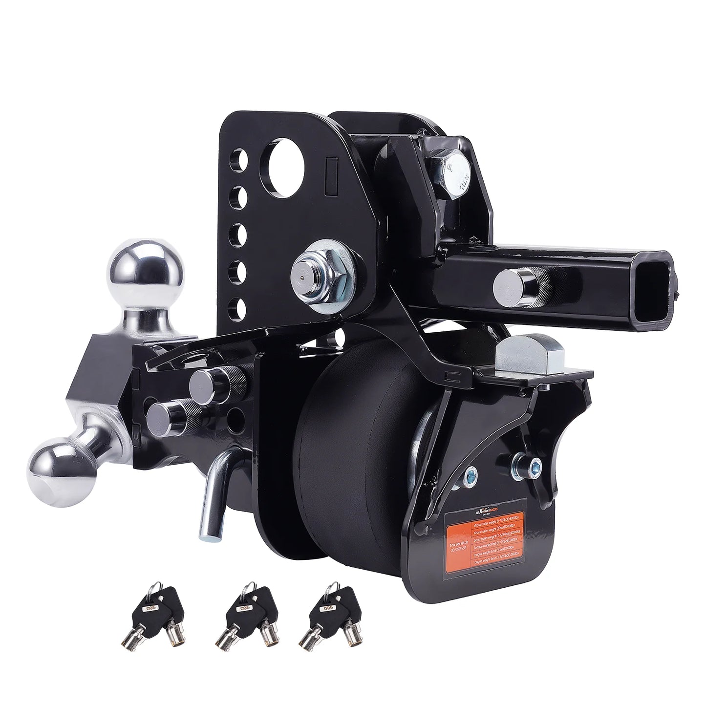 12,000lbs Adjustable Three-Ball Trailer Towing Hitch, 6" Drop/6" Rise