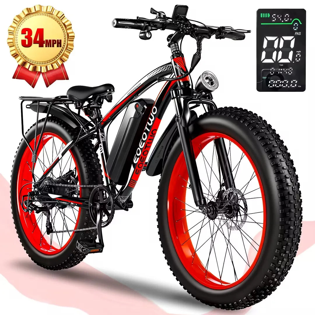 Electric Bike, 1500W, 48V 15Ah Battery, 26" 4.0 Fat Tire, 34MPH High Speed Off-Road Mountain Bicycle