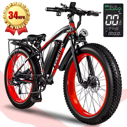 Electric Bike, 1500W, 48V 15Ah Battery, 26" 4.0 Fat Tire, 34MPH High Speed Off-Road Mountain Bicycle