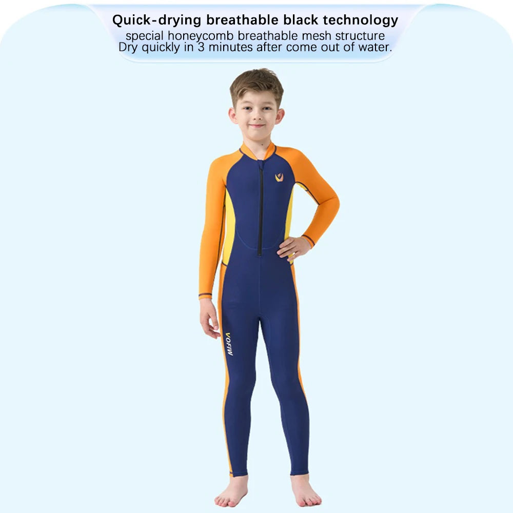 Children's Long-sleeved, One-Piece Swimsuit, Sun Protection, Quick-Drying for Boys or Girls