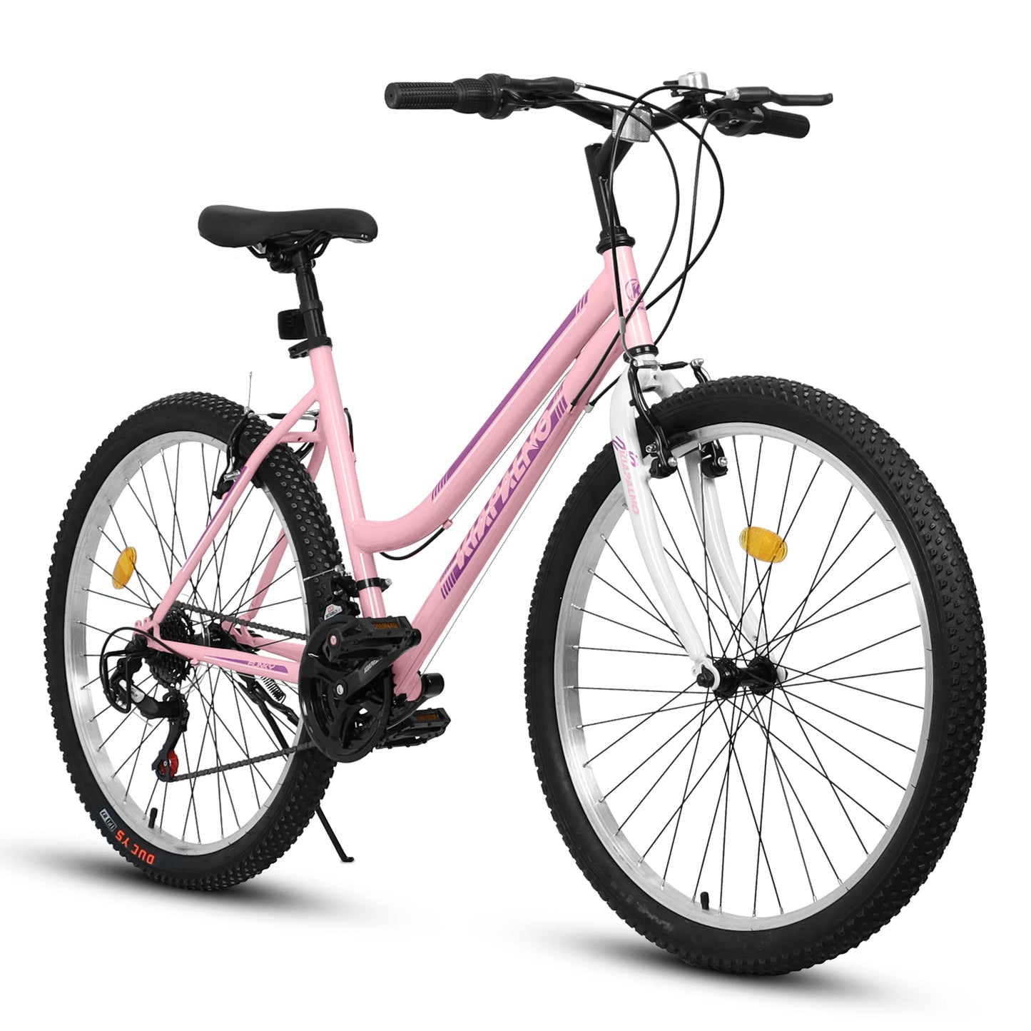 Women's 24 or 26 Inch Mountain Bike, 21 Speed Cycling Bike, V-Brake, High Carbon Steel Frame