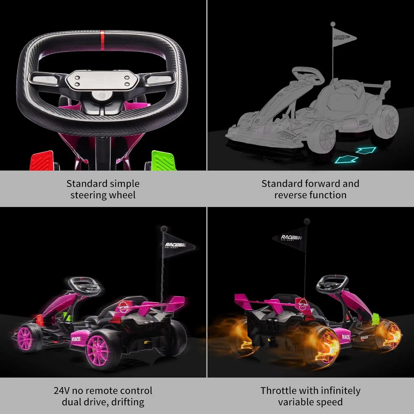 Ride on Car, Drift Kart Toy for Kids, Adjustable Seat, 8.5MPH, 24V Electric Parent-Safety Certified