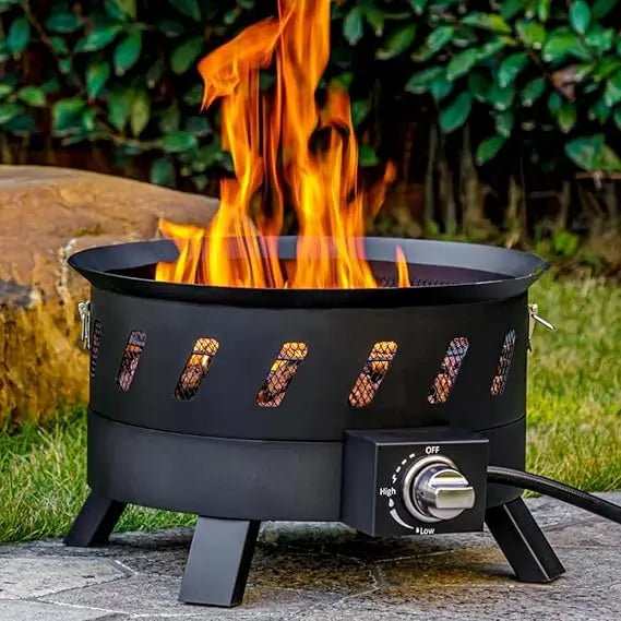 Portable Propane Fire Pits, 17.3" Gas Fire Pit Bowl for Outside w/ Lid & Handle.