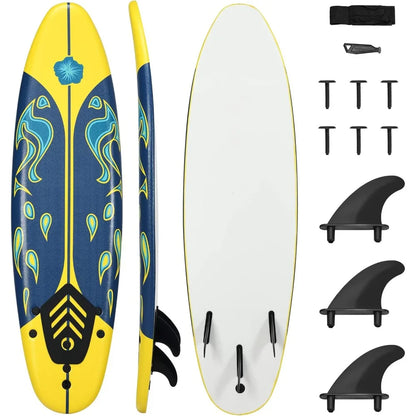 Surfboard, 6' Body Board w/ Removable Fins & Protective Leash, Non-Slip Surf Board