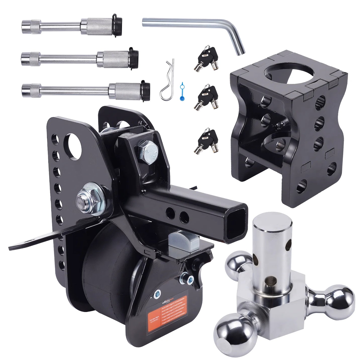 12,000lbs Adjustable Three-Ball Trailer Towing Hitch, 6" Drop/6" Rise