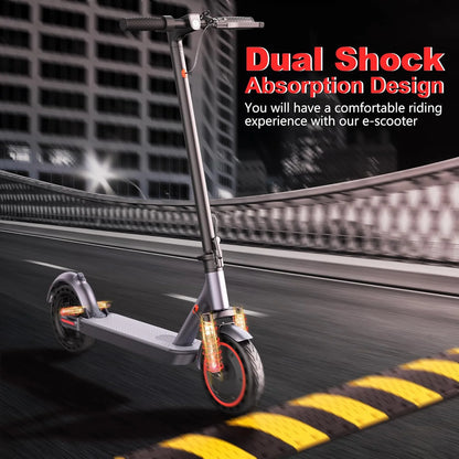 Electric Scooter, 48V 10.5Ah Battery, 22MPH Max Speed, 22Miles Max Range, 10”Honeycomb Tires, Foldable, Dual Braking & Suspension