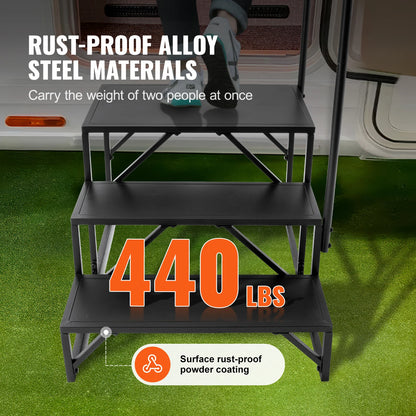 RV Steps, 2,3 or 4-Step Non-Slip Stairs, 440 LBS Load Capacity, Carbon Steel, w/ Handrail