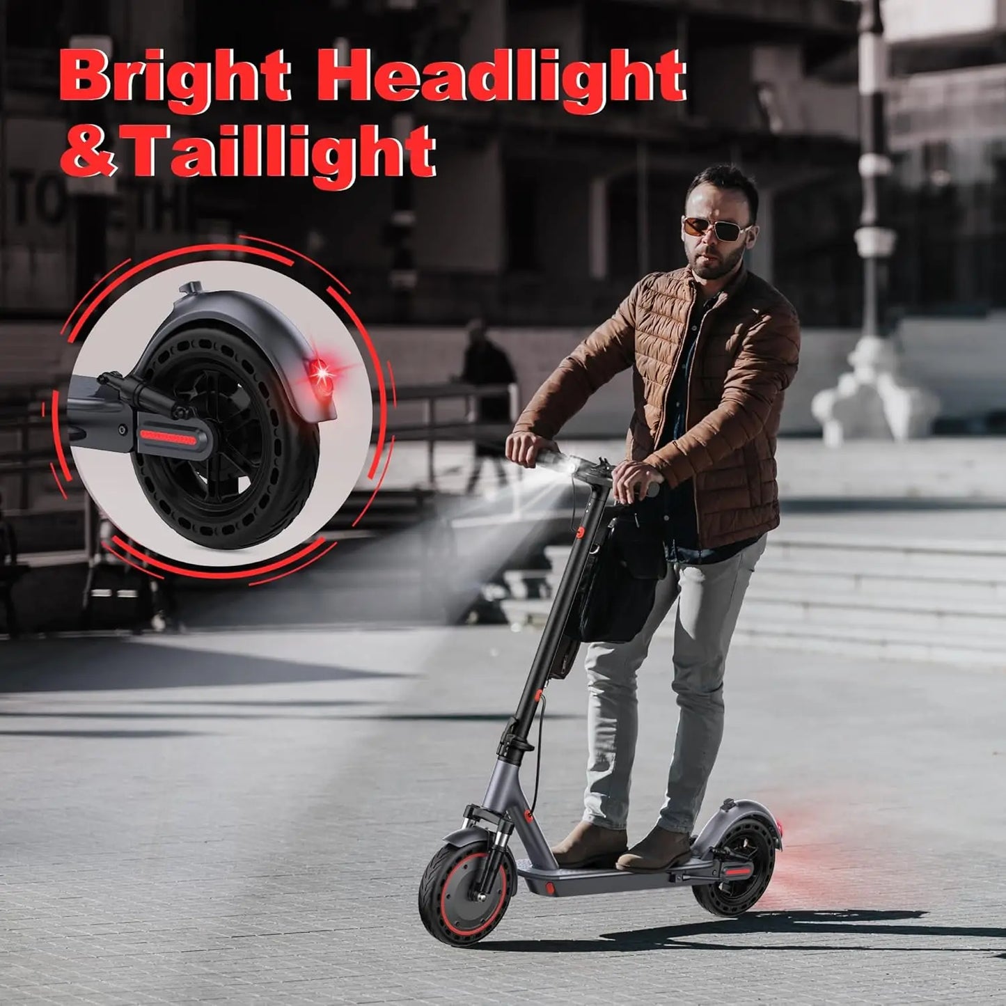Electric Scooter, 48V 10.5Ah Battery, 22MPH Max Speed, 22Miles Max Range, 10”Honeycomb Tires, Foldable, Dual Braking & Suspension