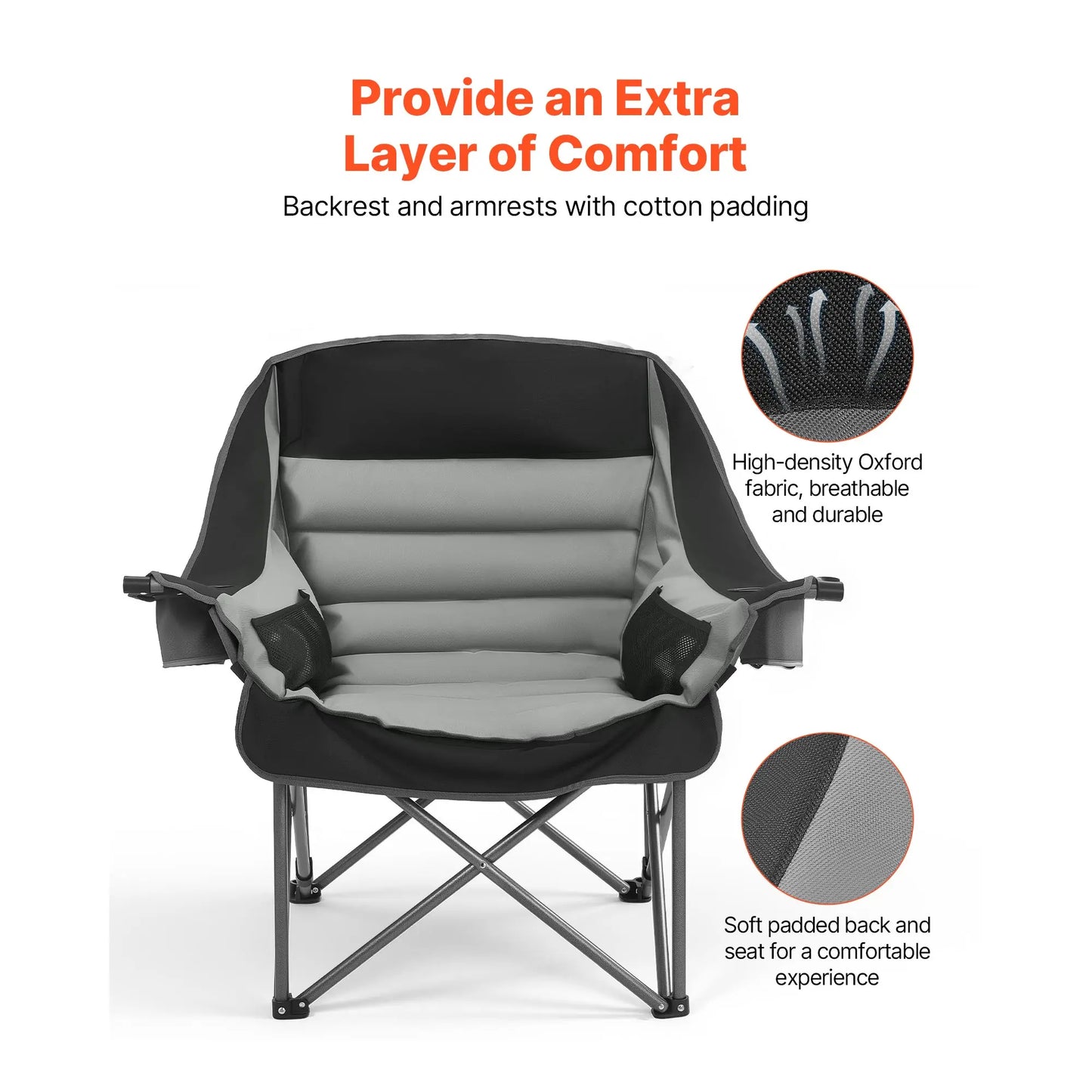 Oversized Camping Chair, 450lbs Heavy Duty Support, Portable Padded Folding Camp Chairs w/Carry Bag