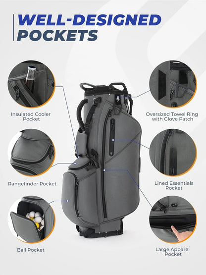 Golf Stand Bag, Lightweight w/ 7 Way Full-Length Dividers, Weather-Resistant, Cooler Pockets