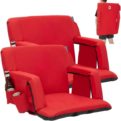 Portable Reclining Stadium Bleacher Seat Chairs, 2 Pcs Set w/ Padded Backrest & Adjustable Armrests