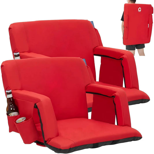Portable Reclining Stadium Bleacher Seat Chairs, 2 Pcs Set w/ Padded Backrest & Adjustable Armrests