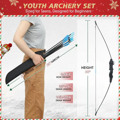 Youth Bow and Arrow Set for Kids, Archery Gear with Safety Arrows