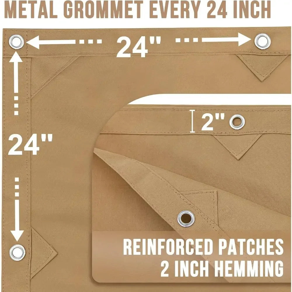 Heavy-Duty 12x24 ft Tan Canvas Tarp with Grommets, Multipurpose Cover Camping Gear